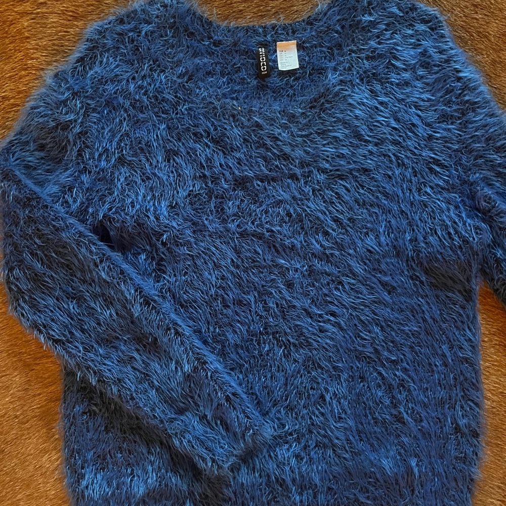 Divided Fuzzy Blue Crew Neck Sweater